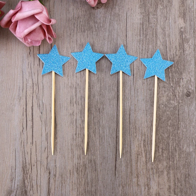 Palos de tapa de pastel cupcake toppers estrella - 12 selecciones de pastel estrella brillante cupcake-