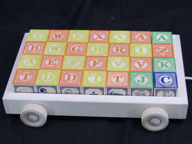 Toddler Blocks Uncle Goose Classic Wood ABC Learning Tool with Pull Wagon