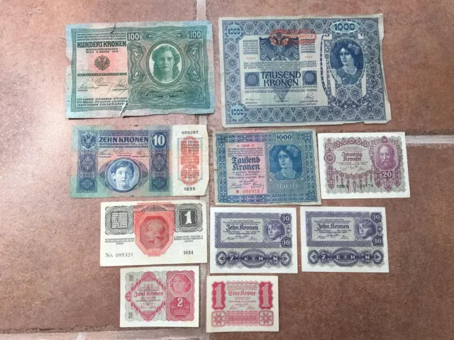 Old Banknotes Stock Ten Banknotes Crown Austria Hungary