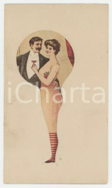 1900 ca VINTAGE EROTIC Couple with woman dressed/ undressed - Window card