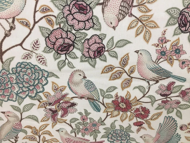 Heritage Doves/Birds Fern Red/Green 140cm wide Curtain/Craft Fabric