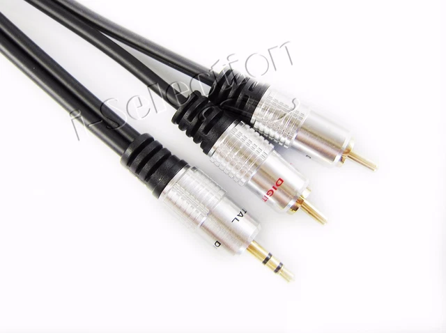 Stereo 3.5mm Aux Jack to 2 RCA Y Splitter Subwoofer Cable Gold Plated 0.5m ~ 15m