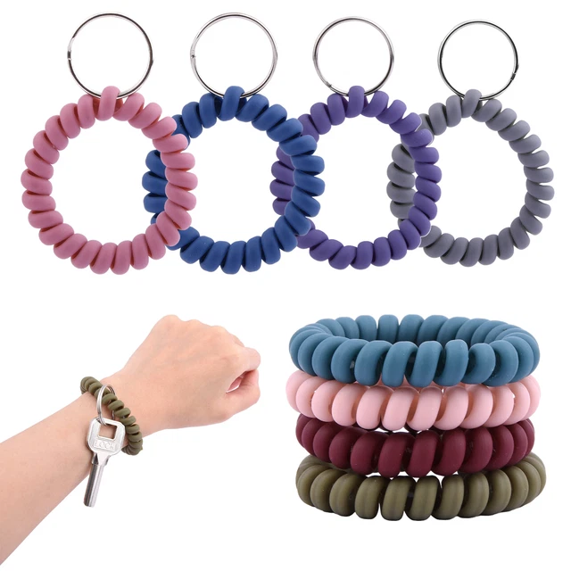 8PCS POOL SPIRAL Wrist Coil KeyChain Reusable Flexible Spring Hair Tie