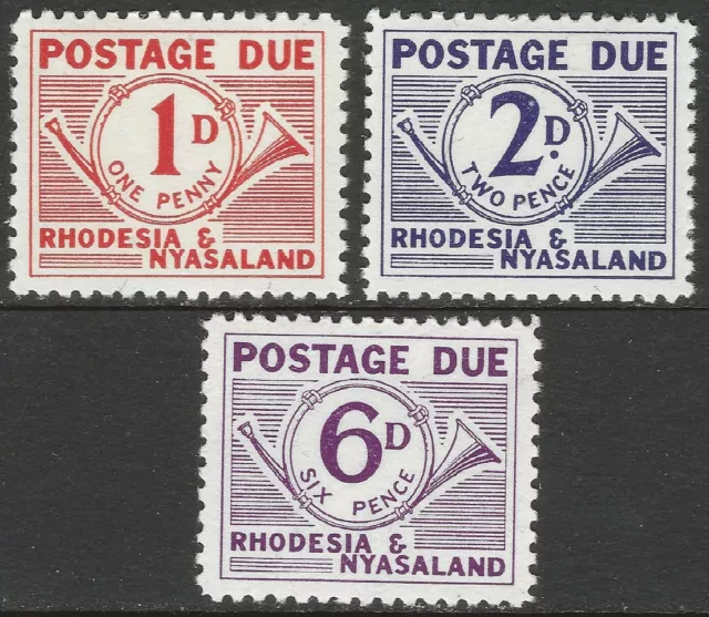 Rhodesia & Nyasaland. 1961 Postage Due. 1d, 2d, 6d MH. SG D1, D2, D4