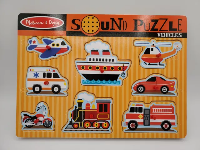 Melissa & Doug Sound Wooden Puzzle Vehicles - Tested - Complete & Sounds Work