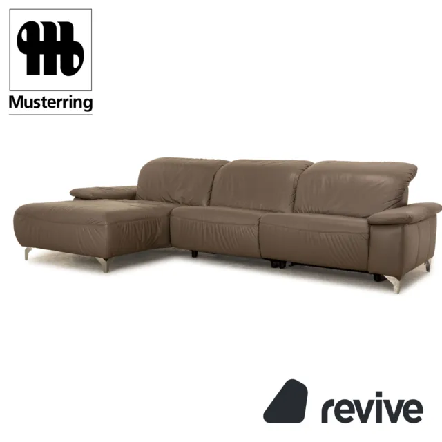 Musterring Leather Corner Sofa Grey Taupe Electric Function Recamiere Left Sofa