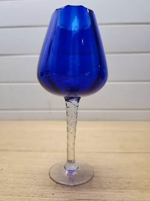 Vintage Empoli Glass BRANDY BALLOON SNIFTER Cobalt Blue Optic Art Glass