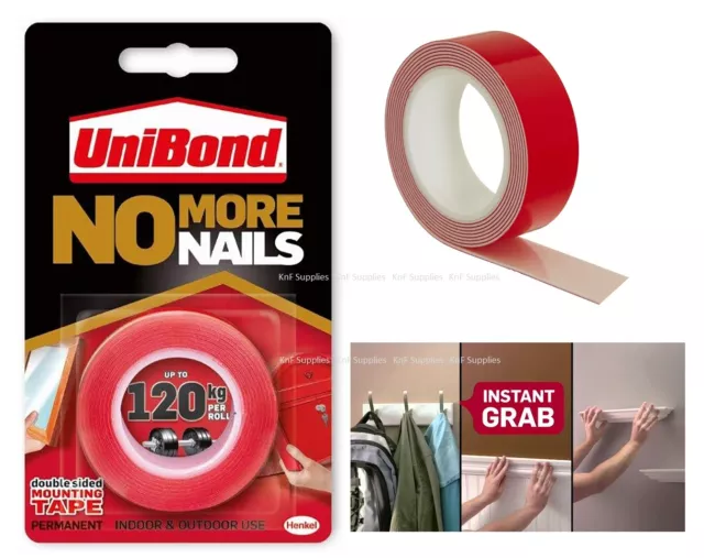 Unibond No More Nails Double Sided Mounting Tape Roll Adhesive RED PERMANENT