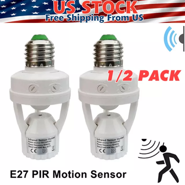 Infrared PIR Motion Sensor Bulb Holder E27 LED Light Lamp Socket Base Adapter US