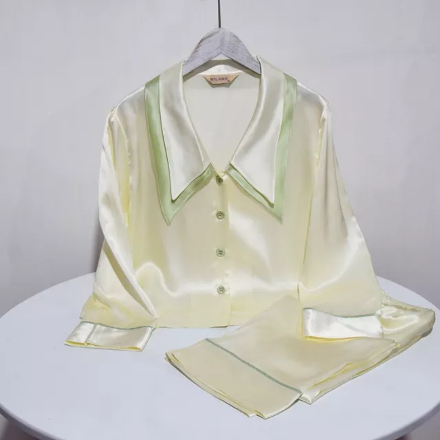 Couple Pajama Mulberry Silk 100% Sleepwear Soft Long Sleeve Lapel Shirts Sets