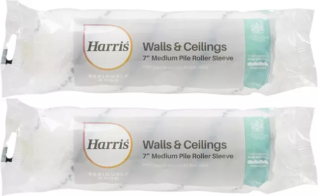 2x Harris Seriously Good DIY Walls & Ceilings 7" Medium Pile Paint Roller Sleeve