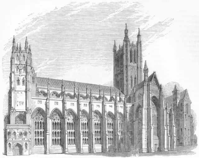 KENT. Canterbury Cathedral, South side 1845 old antique vintage print picture