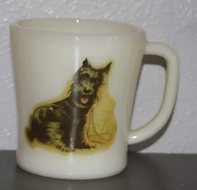 Vintage Fire King Ivory Off-White D Handle Mug Coffee Cup Flat Bottom Scotty Dog