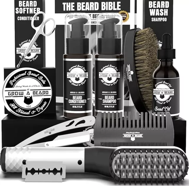 Beard Straightener Grooming Kit for Men, Beard Growth Kit, Beard Wash, Brush ...