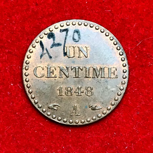 #1856 - RARE - Une centime 1848 A Paris contremarque Dupré SPL RARE -  FACTURE