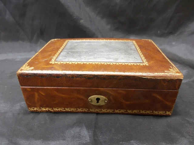Boîte Ancienne En Cuir Véritable Italie - Pour Bijoux Ou Petits Objets, Occasion