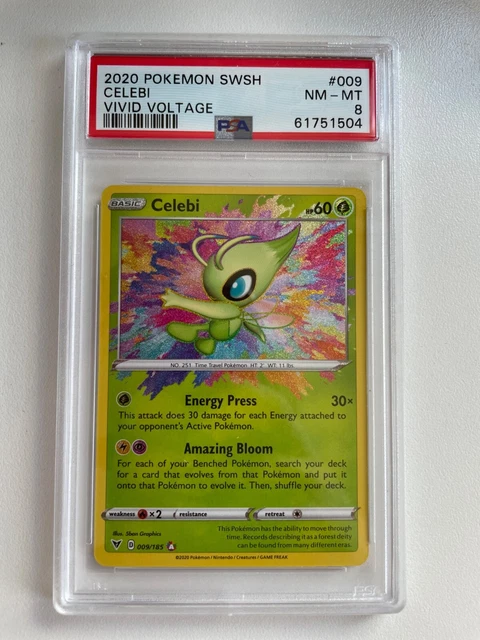 Celebi Amazing Rare Holo 009/185 Pokemon SWSH Vivid Voltage - PSA 8 NM - MT