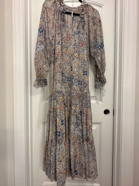 Free People Blue Floral Feeling Groovy Long Sleeve Maxi Dress XS