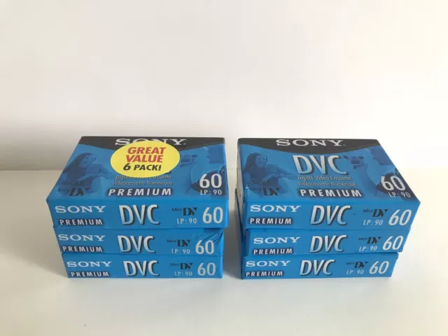 Casete de video digital Sony DVC premium mini DV 60 min LP 90 lote de 6