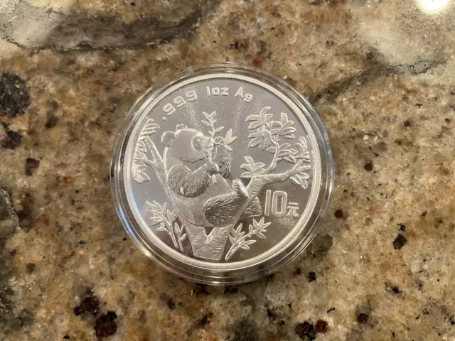 1995 1oz 10 Yuan China Silver Panda Coin BU Large Date in Capsule