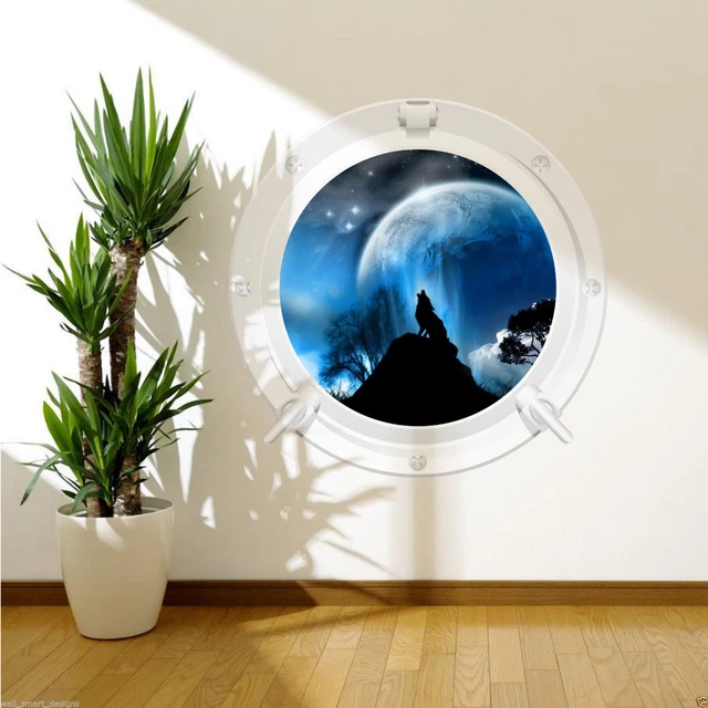 NIGHT WOLF PORTHOLE Full Colour Wall Sticker Decal Transfer Mural WSD100
