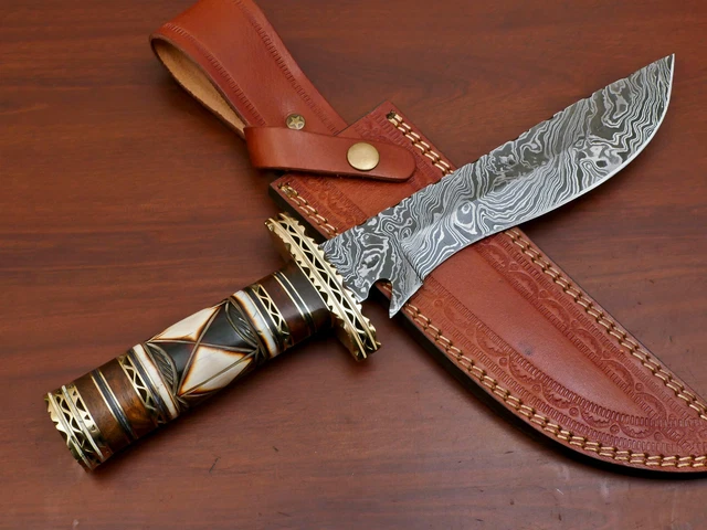 Rody Stan CUSTOM HAND MADE DAMASCUS STEEL BLADE BOWIE HUNTING KNIFE - BRASS-