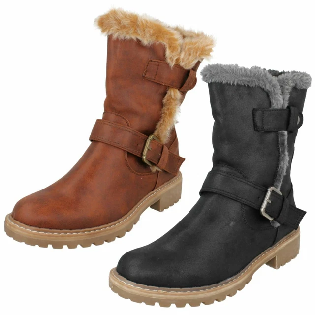 Femmes Noir / Cognac Down To Earth Fausse Fourrure Mode Bottines: F5R0866