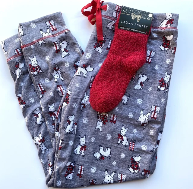 LAURA ASHLEY WOMENS Pajama Lounge Pants Socks Scottie Dog M L XL Christmas  Gift $24.99 - PicClick