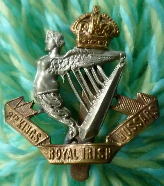 WW1 8th Kings Royal Irish Hussars Cap Badge KC Bi-Metal Slider ANTIQUE Original