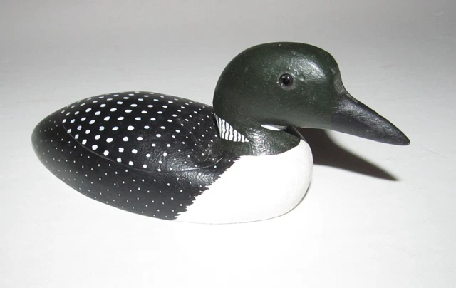 Hand-Carved & Painted LOON  Bird on Gary Poisson Eddington Maine-- Signed