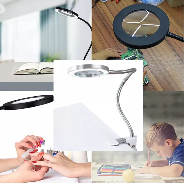 8X Magnifier LED Lamp Magnifying Glass Desk Table Light Reading Lamp With Clamp