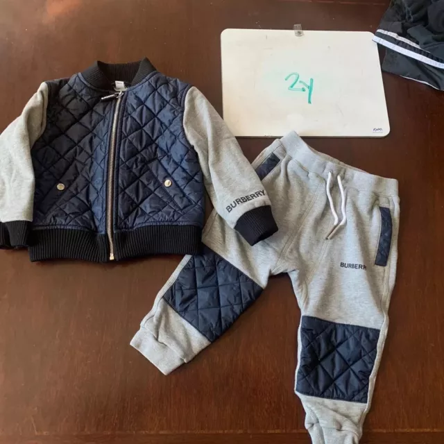 2 piece Burberry quilted jacket joggers 2y 2t gray blue