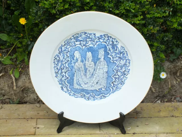 Très Grand Plat Ancien en Faience décor Renaissance au Pochoir 44.5cms