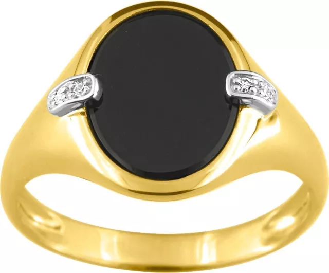 Chevalière bague onyx diamants Vintage or Jaune 18K rhodium  Ovale femme Homme