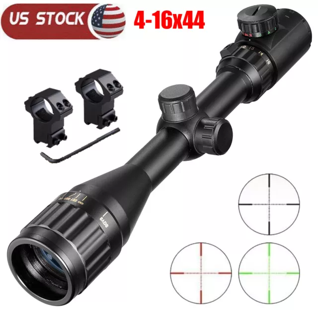 4-16x44 AOE Hunting Rifle Scope with Red Green Illuminated Mil-Dot Reticle+Mount