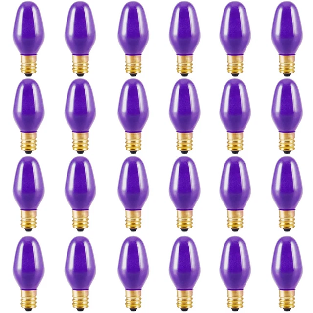 24 Pack C7 Purple Light Bulbs, 7 Watt Night Light Bulbs Colored, Dimm...