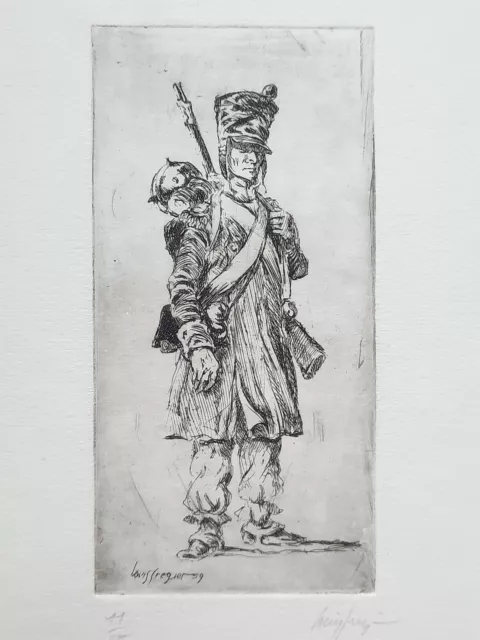 Infanterie Legere Chasseur LOUIS FREGIER Gravure EAU FORTE 11/20 Militaria XX°