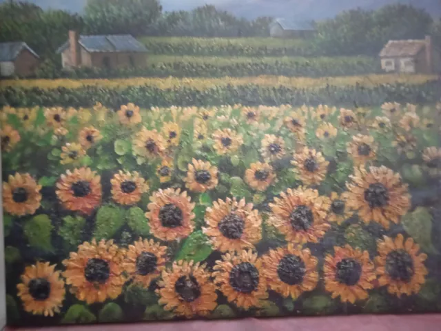 Imagen Paisaje de Campo Pintado a Mano En Lona Clasico 30x40 CM Girasoles