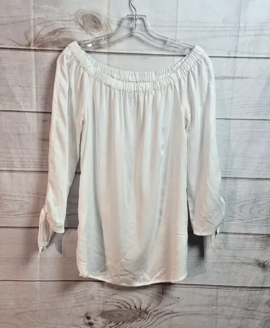 NWT ~ Crown & Ivy Off the Shoulder Solid Lyocell Tunic Top ~ White ~ Sz: XS