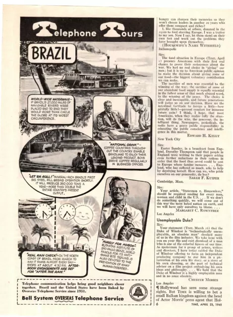 1945 Print Ad Bell System Overseas Telephone System Brazil Illustration Waterway