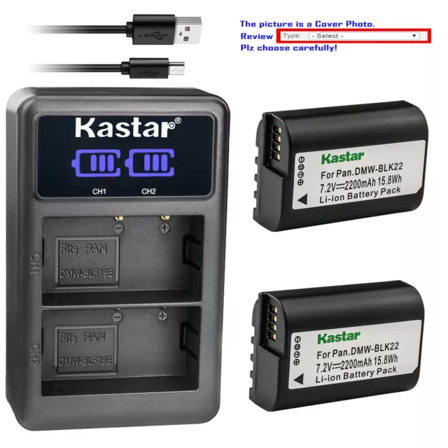 Kastar DMW-BLK22 Battery LED2 USB Charger for Panasonic Lumix S5 II Mirrorless