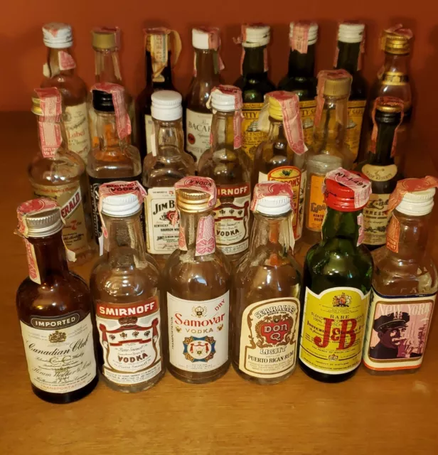 Lot Of 21 Vintage Empty Mini Glass Alcohol Liquor Miniature Bottles
