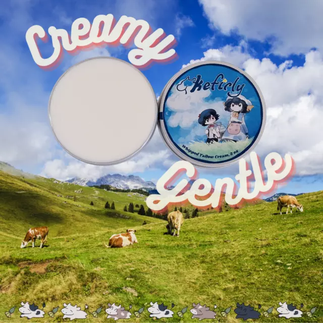 Kefirly Whipped Grass fed Beef Tallow Cream with Castor Oil (2 oz)