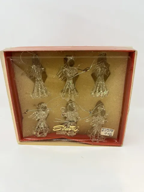 Lot Of 6 Vintage silvestri  Clear Glass Christmas Tree Ornament Angels