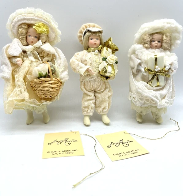 3 Victorian Doll Ornaments Boy Girls Jocelyn Mostrom for Kurt Adler