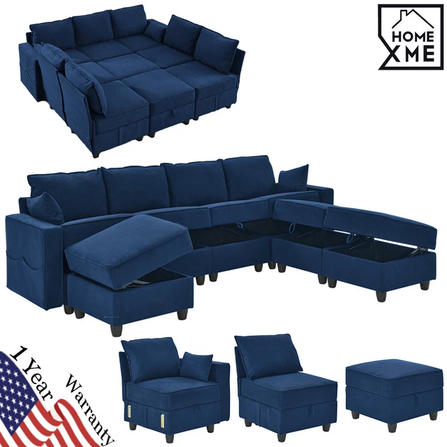 19 SEAT MODULAR Sofa Storage Sectional Sofa Bed Couch Navy Blue