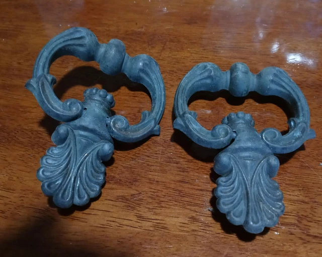 2 Antique Vintage Art Deco Tassel Drawer Cabinet Pulls Solid  Brass Or Bronze