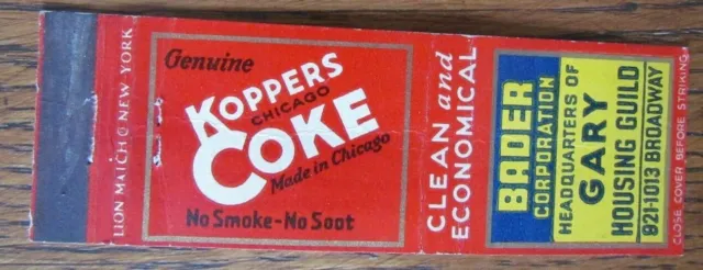 Koppers Coke Coal Co. Matchbook Cover: Bader Corporation (Gary, Indiana) -D5