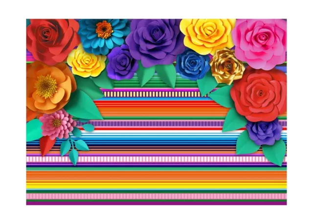 Mexican Party Striped Backdrop Fiesta Cinco Paper Flowers Comfortable Perfect