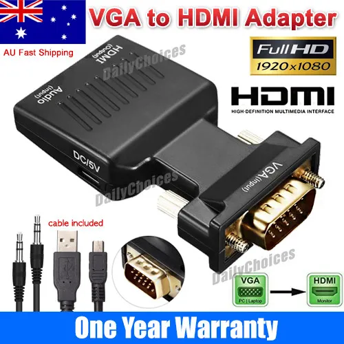 VGA Male to HDMI Female Video Converter Adapter Cable 1080P Stereo Audio Input